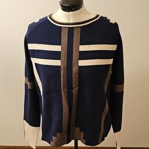 STYLEWE Navy and Beige Geometric Sweater